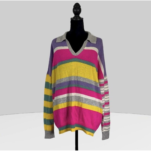 Charter Club 100% Cashmere Sweater Rainbow Striped Size XL Oversized - Picture 1 of 3